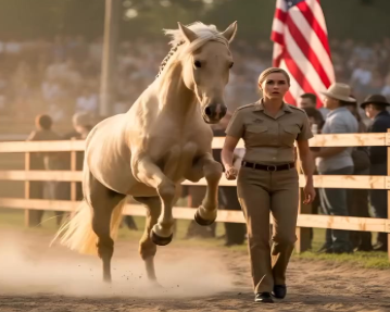 No one paid attention to the wounded white horse, until a woman wearing a worn Marine jacket stepped forward and spoke a single sentence